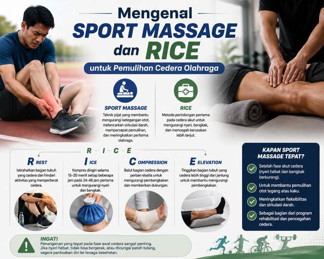 Ilustrasi Mengenal Sport Massage dan RICE untuk Pemulihan Cedera Olahraga (Sumber Gambar: AI Image Generator)