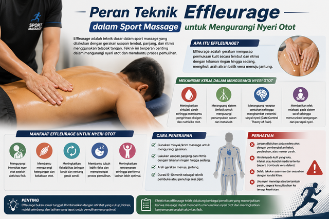Peran Teknik Effleurage dalam Sport Massage untuk Mengurangi Nyeri Otot (Sumber: AI Image Generator)