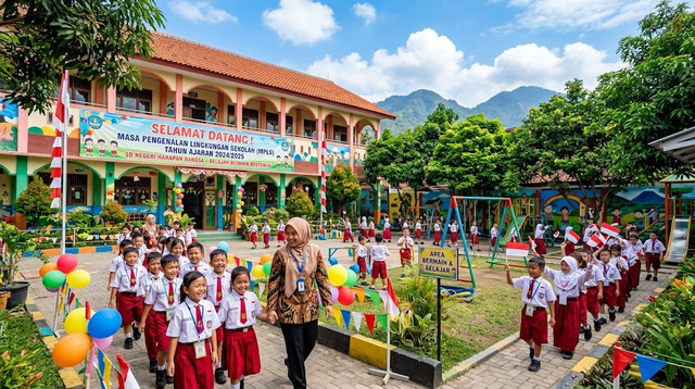 Ilustrasi masa pengenalan lingkungan sekolah (Gemini AI)