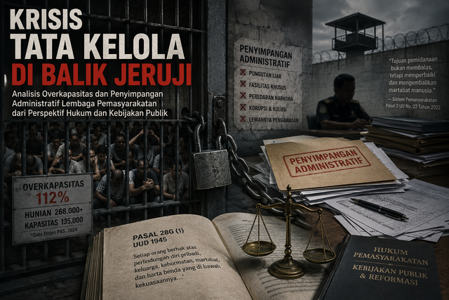 Ilustrasi di balik jeruji besi overkapasitas lembaga pemasyarakatan