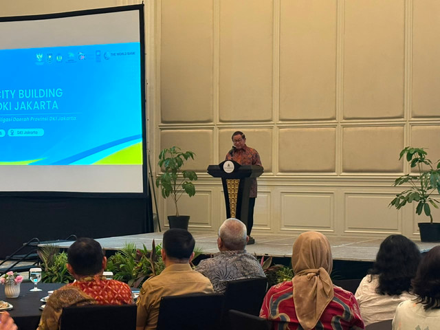 Gubernur DKI Jakarta Pramono Anung saat sambutan dalam acara Capacity Building tentang Penerbitan Obligasi di Kebayoran Baru, Jakarta Selatan, Selasa (21/7/2026). Foto: Nauval Pratama/kumparan