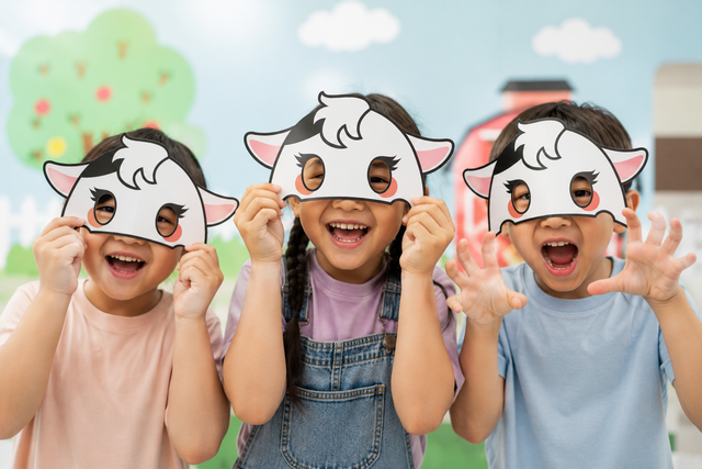 Ilustrasi anak menggunakan topeng hasil workshop Little Milli Mask. Foto: dok. Istimewa