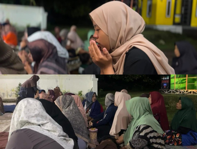 Suasana doa bersama dalam rangka Selamatan Desa Ranuagung yang diikuti masyarakat dan mahasiswa UM BBM Ranuagung.