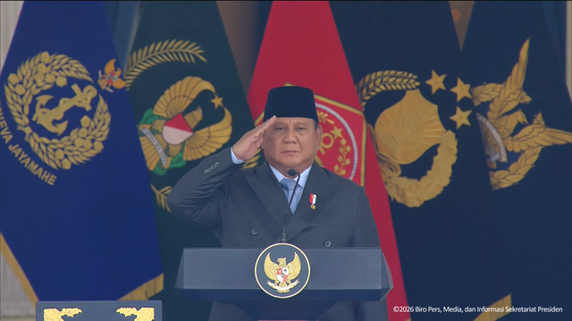 Presiden Prabowo Subianto berpidato dalam Upacara Prasetya Perwira (Praspa) di Istana Merdeka, Jakarta, Rabu (22/7/2026). Foto: YouTube/ Sekretariat Presiden
