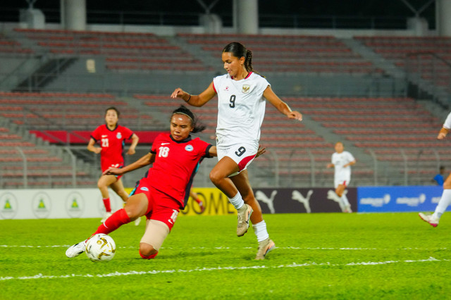 Estella Loupatty saat membela Timnas Wanita Indonesia melawan Singapura di AFF Women's Cup 2026, Minggu (19/7) di Kuala Lumpur Football Stadium, Malaysia. Foto: PSSI