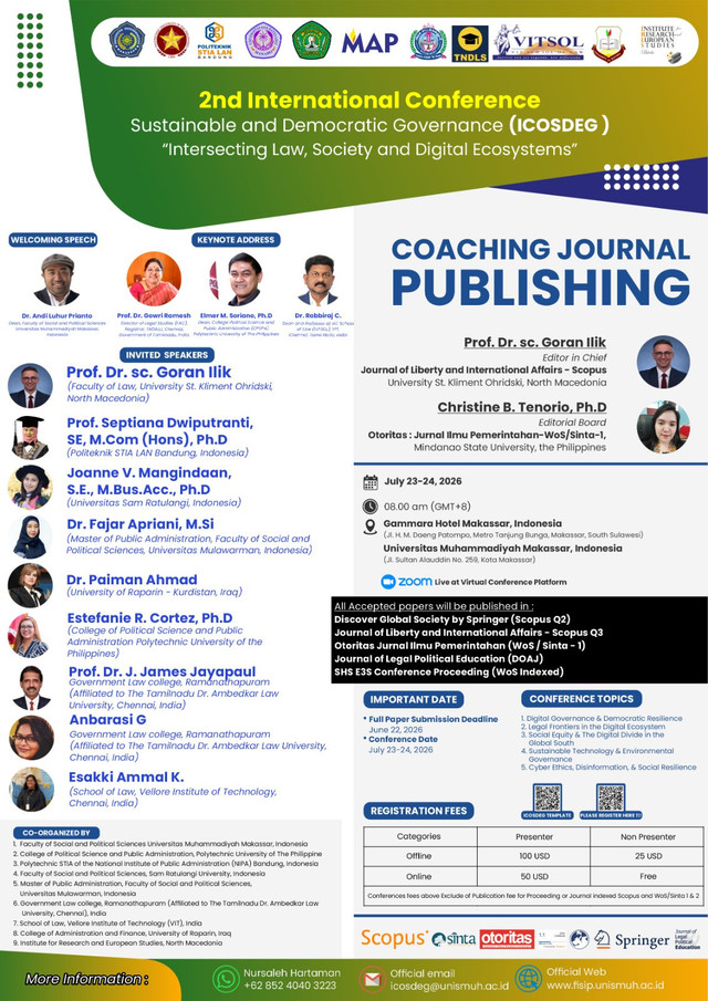 Poster kegiatan 2nd International Conference on Sustainable and Democratic Governance atau ICoSDEG 2026