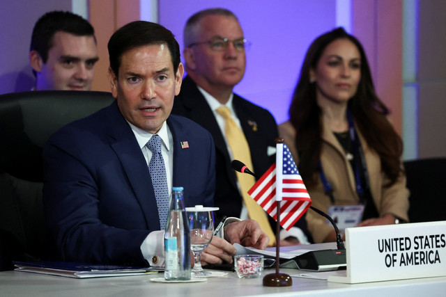 Menteri Luar Negeri AS Marco Rubio menyampaikan pernyataan pembuka dalam ASEAN Post-Ministerial Conference bersama AS di sela-sela Pertemuan Menteri Luar Negeri ASEAN di PICC, Pasay, Metro Manila, Filipina, Rabu (22/7/2026). Foto: Eloisa Lopez/REUTERS