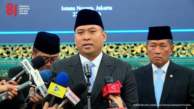 Kepala Badan Gizi Nasional (BGN) Sudaryono memberikan keterangan pers usai dilantik Presiden Prabowo Subianto di Istana Negara, Jakarta, Rabu (22/7/2026). Foto: YouTube/ Sekretariat Presiden