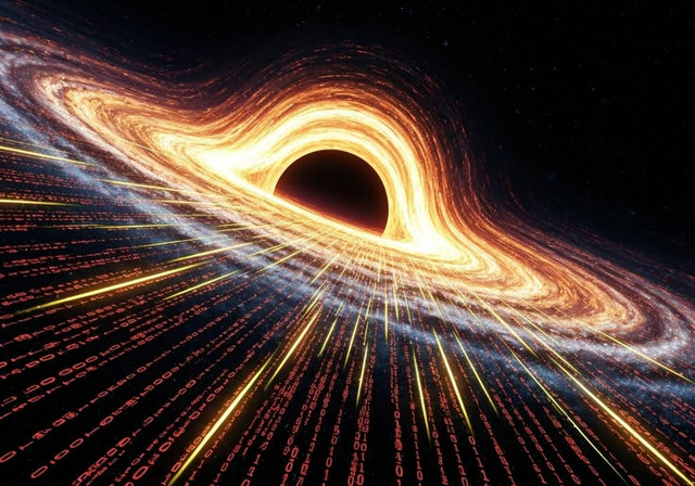 Illustrasi Artistik Lubang Hitam Biner dan Gelombang Gravitasi yang Dihasilkannya (Gambar dibuat oleh Nano Banana AI) 