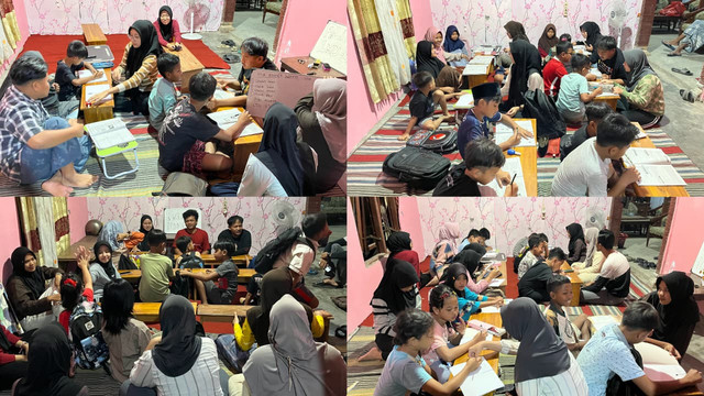 Mahasiswa UM BBM mendampingi siswa Sekolah Dasar dalam kegiatan Bimbingan Belajar Pelita Ilmu di Desa Gandu, Kecamatan Bagor, Kabupaten Nganjuk, Rabu (22/07/2026). Foto: Dok. Pribadi