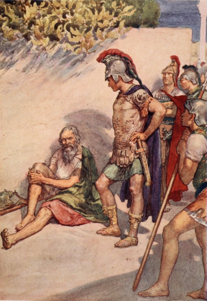 Ilustrasi: William Rainey, "Alexander Mengunjungi Diogenes" (1910). Domain Publik. (Sumber: [https://id.wikipedia.org/wiki/Berkas:William_Rainey,_Alexander_and_Diogenes.jpg]) 