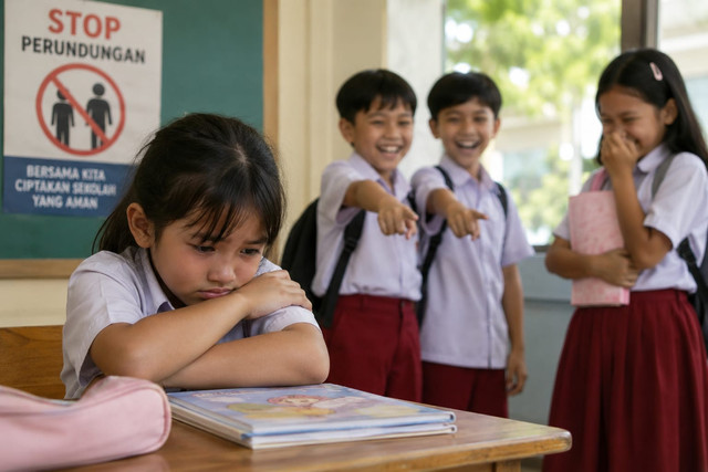 Ilustrasi perundungan di sekolah. Sumber: Ilustrasi Ai