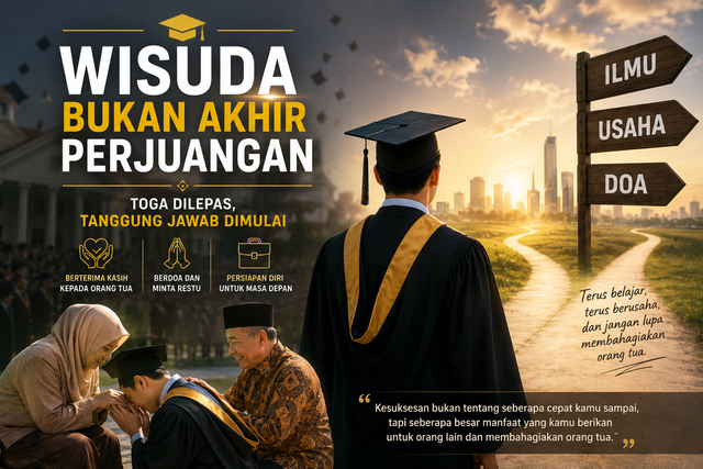 Wisuda bukan akhir perjuangan, melainkan awal perjalanan untuk membalas jasa orang tua, mengamalkan ilmu, dan meraih masa depan yang lebih baik.