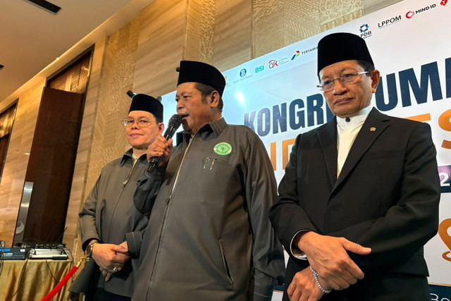 Menteri Agama Nasaruddin Umar menghadiri Kongres Umat Islam Indonesia VIII "Umat Bersatu, Bangsa Berdaulat, Negara Kuat" oleh Majelis Ulama Indonesia (MUI) di kawasan Jakarta Selatan, Minggu (26/7/2026). Foto: Nasywa Athifah/kumparan