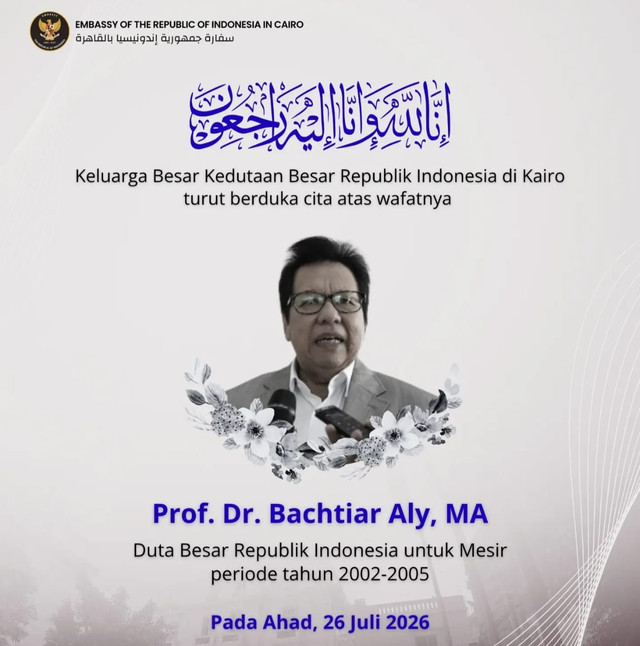 Mantan Duta Besar (Dubes) Republik Indonesia untuk Mesir, Prof Bachtiar Aly, meninggal dunia pada Minggu (26/7). Foto: Dok. KBRI Cairo