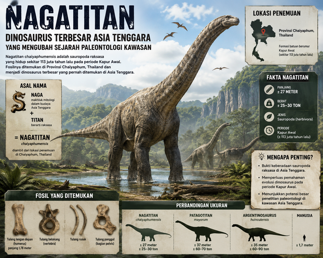 Ilustrasi Nagatitan: Dinosaurus Terbesar Asia Tenggara yang Mengubah Sejarah Paleontologi Kawasan (Sumber Gambar: AI Image Generator)