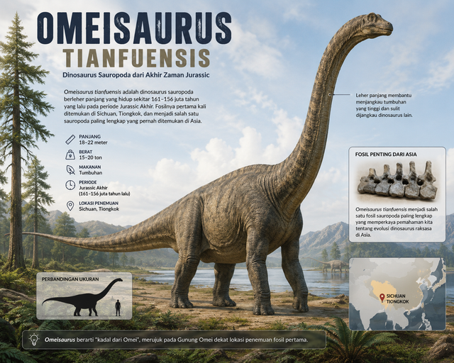 Ilustrasi Omeisaurus tianfuensis: Fosil Dinosaurus Pertama yang Dipamerkan di Indonesia