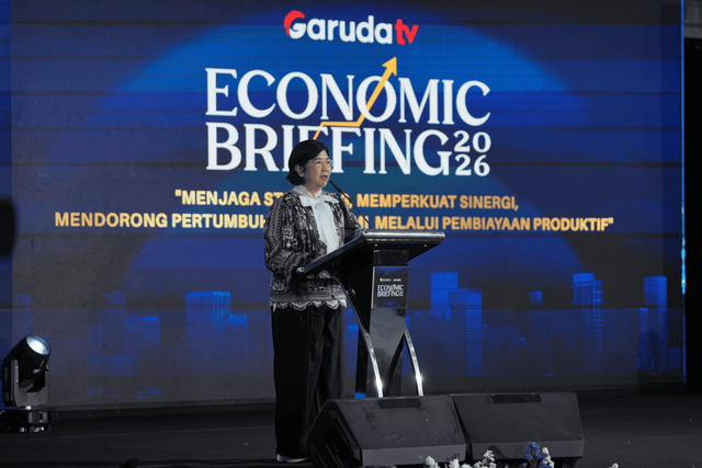 Destri Damayanti pada Seminar Nasional Economic Briefing 2026