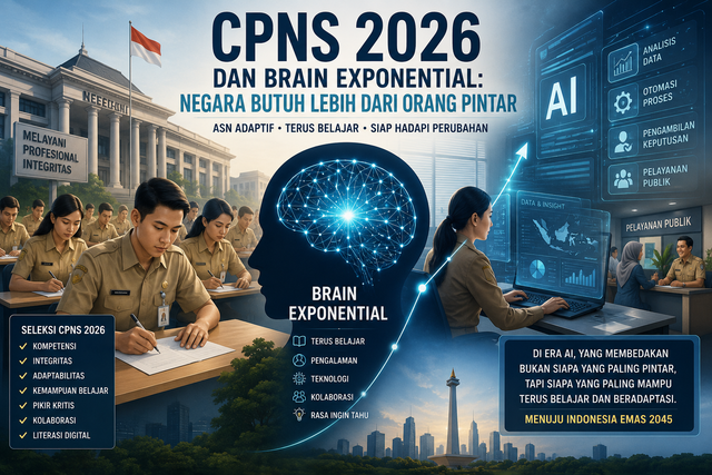 Ilustrasi: CPNS 2026 dan Brain Exponential, gambaran ASN adaptif di era AI menuju Indonesia Emas 2045. (Diolah oleh penulis)