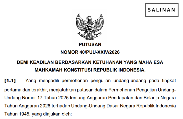 Putusan Mahkamah Konstitusi Nomor 40/PUU-XXIV/2026.