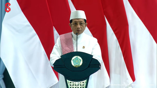 Menteri Agama Nasaruddin Umar memberikan sambutan saaat menghadiri Zikir dan Doa Kebangsaan dalam Rangka HUT ke-81 RI di kawasan Monas, Jakarta Pusat, Sabtu (1/8/2026). Foto: YouTube/ Sekretariat Presiden