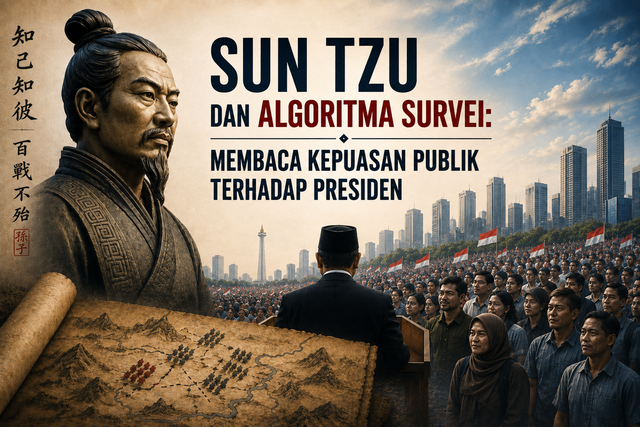 Ilustrasi Sun Tzu dan survei kepuasan publik terhadap Presiden. (Diolah oleh penulis)
