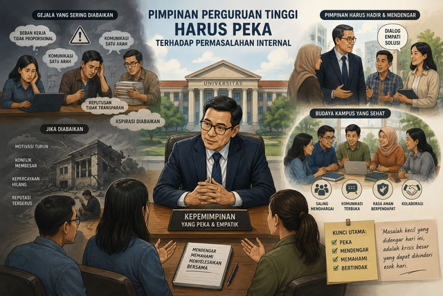 Ilustrasi pimpinan perguruan tinggi harus peka terhadap permasalahan internal. Foto: Generate by AI