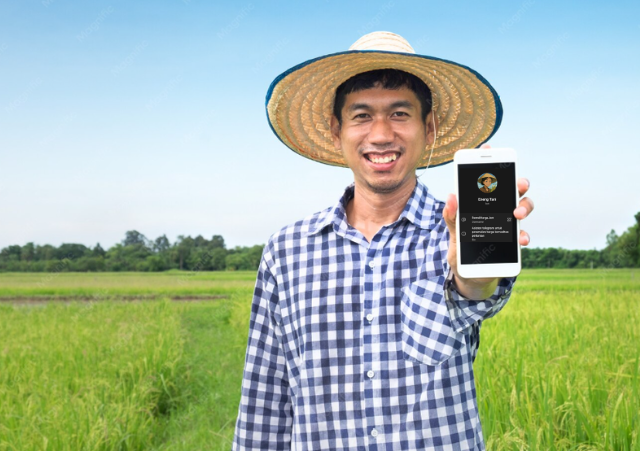 Ilustrasi petani menggunakan aplikasi. Sumber: Freepik.com