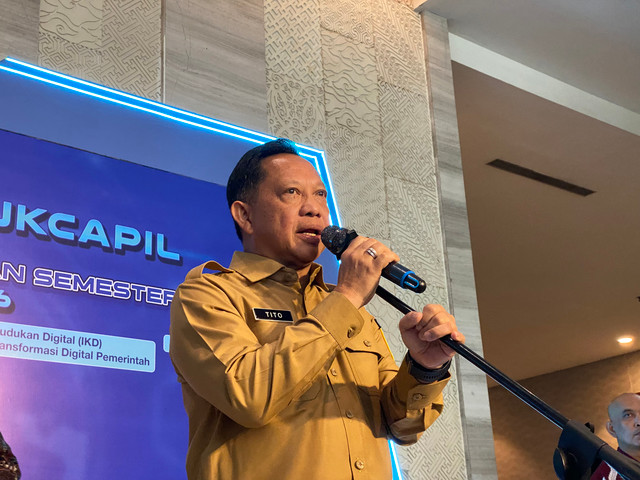 Menteri Dalam Negeri (Mendagri), Muhammad Tito Karnavian menghadiri Rakornas Dukcapil dan Rilis Data Kependudukan Semester I Tahun 2026, Senin (3/8). Foto: Aditya Nugraha/kumparan