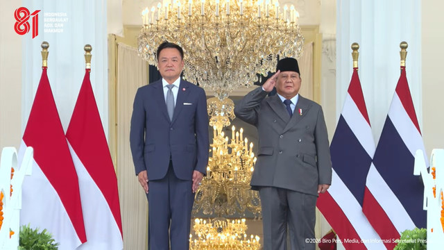 Prsiden Prabowo Subianto menerima kunjungan Perdana Menteri Kerajaan Tailan, Anutin Charnvirakul, Jakarta, Senin (3/8/2026). Foto: YouTube/ Sekretariat Presiden