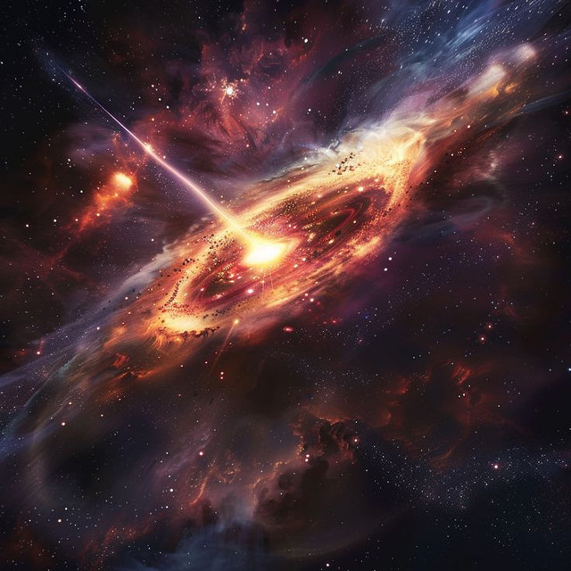 Illustrasi Artistik Tabrakan Galaksi pada Pulsar Timing Array (Gambar dibuat oleh Nano Banana AI) 