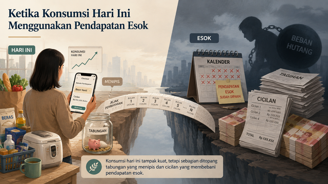 Ilustrasi dampak konsumsi menggunakan utang. Foto: generated by AI