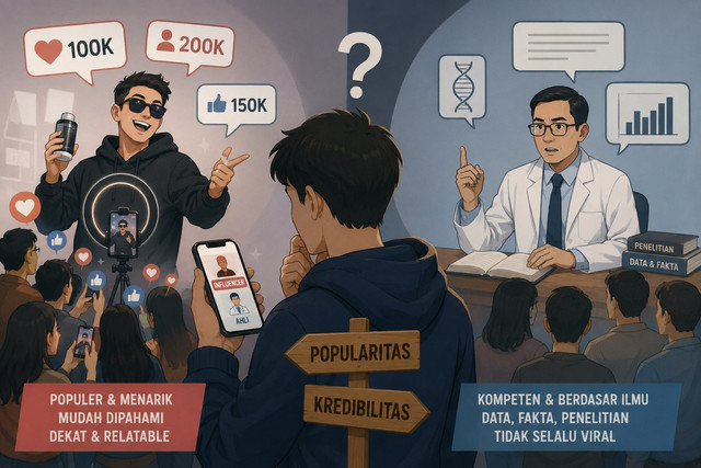 Ilustrasi Influencer vs Ahli (Sumber: Ai Generated)