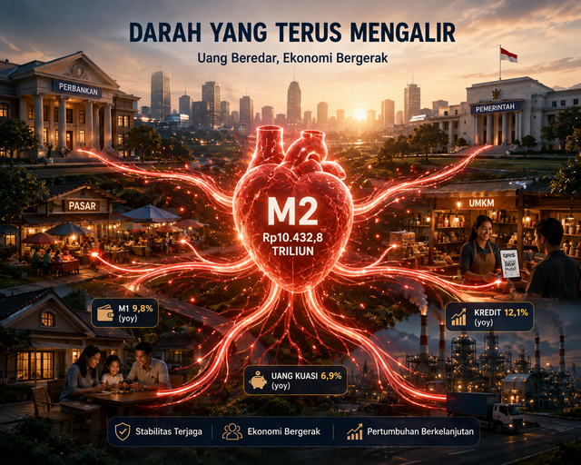 Likuiditas perekonomian atau uang beredar dalam arti luas (M2) tumbuh positif pada Juni 2026, sumber: AI