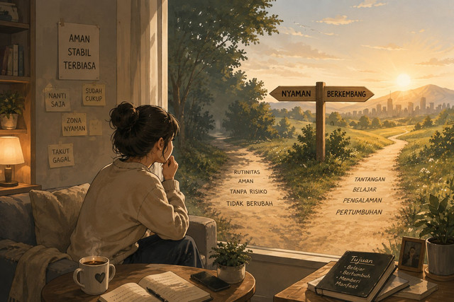 Ilustrasi Zona Nyaman dan Perkembangan. (sumber: AI GENERATED)