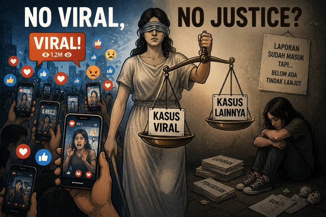 ilustrasi No Viral, No Justice (Sumber: Ai Generated)