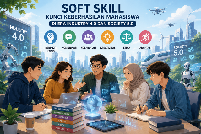 Gambar 1. Ilustrasi mahasiswa di era Industry 4.0 dan Society 5.0 (ilustrasi AI)