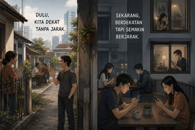 ilustrasi Dekat Secara Fisik, Jauh Secara Emosional (Sumber: Ai Generated)