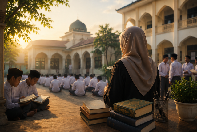 Guru tahfidz mendampingi santri belajar Al-Qur'an di lingkungan sekolah. Dok. Istimewa