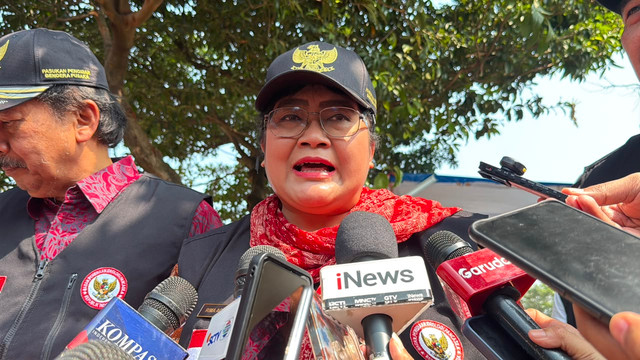 Wakil Kepala BPIP selaku Pengarah Program Paskibraka, Rima Agristina usai latihan gabungan 2026 bersama Paspampres, Trimatra TNI, dan Polri di PPSDM Kementerian Pendidikan Dasar dan Menengah, Depok, Jawa Barat, Sabtu (8/8/2026). Foto: Zahira Hilman/kumparan