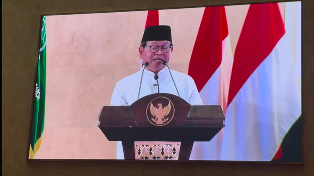 Sambutan Gubernur DKI Jakarta, Pramono Anung, pada acara Zikir Kebangsaan di Masjid Istiqlal, Jakarta Pusat, Minggu (9/8/2026). Foto: Joakhim Tharob/kumparan