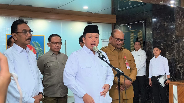 Menteri Agraria dan Tata Ruang/Kepala Badan Pertanahan Nasional (ATR/BPN), Nusron Wahid, pada Sinkronisasi Layanan Bea Perolehan Hak atas Tanah dan Bangunan (BPHTB), Layanan Pertanahan serta Integrasi Data Perpajakan dan Pertanahan, Senin (10/8). Foto: Aditya Nugraha/kumparan