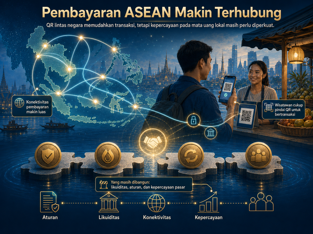 Ilustrasi sistem pembayaran di ASEAN yang makin terhubung. Foto generated by AI