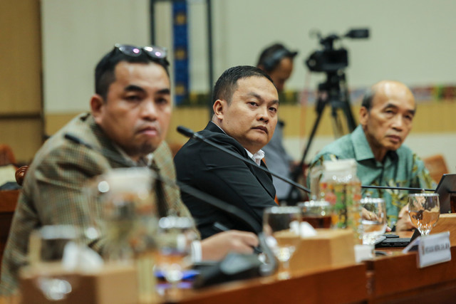 Wakil Rektor UNRI Mexsasi Indra, Akademisi Hukum Pidana UPN Veteran Jakarta Rehinormani Harefa, dan Jurnalis Senior Bambang Harymurti (kanan) mengikuti rapat dengar pendapat umum dengan Komisi III DPR di Kompleks Parlemen, Jakarta, Selasa (11/8/2026). Foto: Asprilla Dwi Adha/ANTARA FOTO