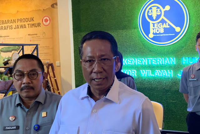 Menteri Hukum RI Supratman Andi Agtas di Kantor Kanwil Kementerian Hukum Jawa Timur di Surabaya, Selasa (11/8/2026). Foto: Farusma Okta Verdian/kumparan