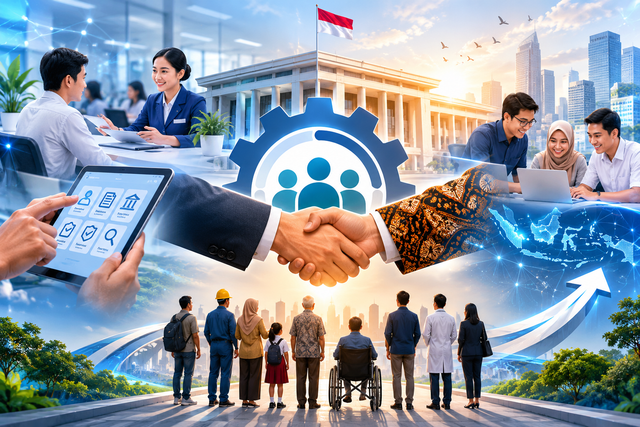 Ilustrasi reformasi birokrasi menggambarkan transformasi pelayanan publik menuju pemerintahan yang lebih digital, responsif, transparan, dan berorientasi pada kebutuhan warga. Sumber foto: Idisign. 