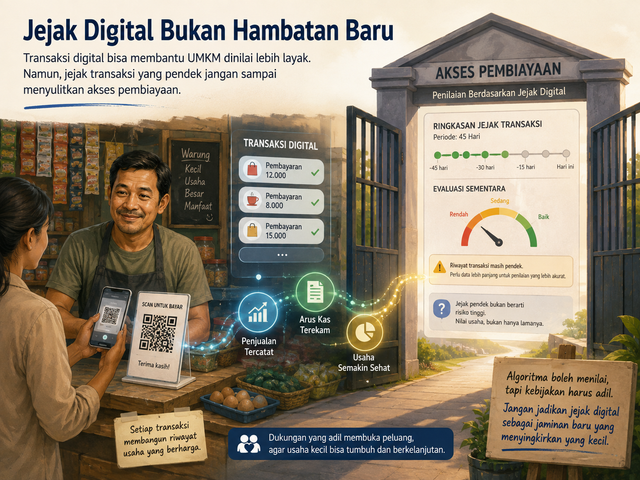 Ilustrasi jejak digital untuk mendukung UMKM memperoleh akses pembiayaan. Foto generated by AI 