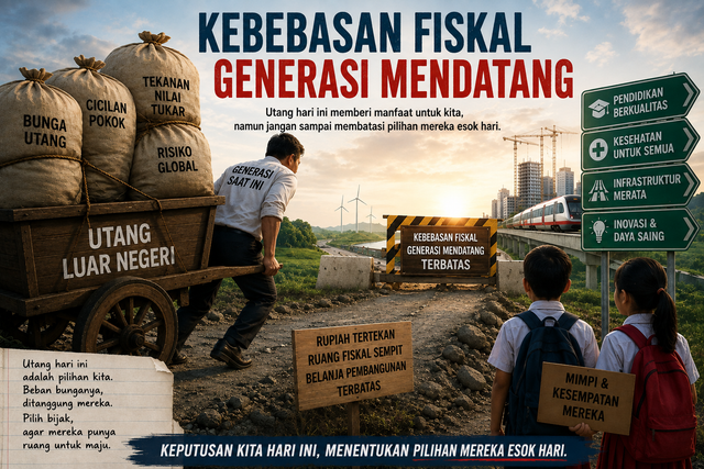 Ilustrasi utang yang dapat mempengaruhi kebebasan menentukan pilihan generasi mendatang. Foto generated by AI 