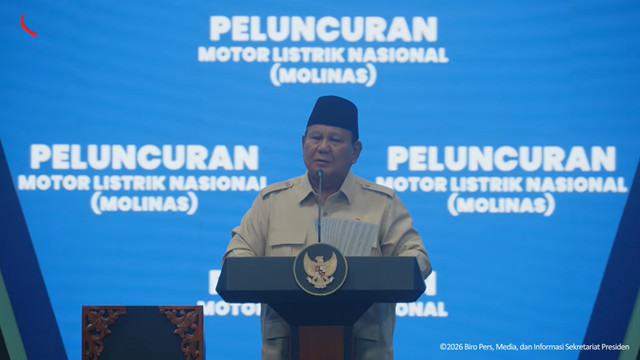 Presiden Prabowo luncurkan motor listrik nasional beserta ekosistem pendukung di Bekasi, Kamis (13/8/2026). Foto: YouTube/ Sekretariat Presiden