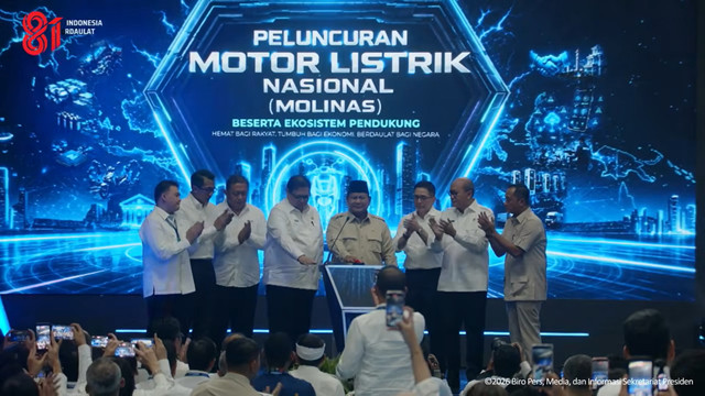 Presiden Prabowo luncurkan motor listrik nasional beserta ekosistem pendukung di Bekasi, Kamis (13/8/2026). Foto: YouTube/ Sekretariat Presiden
